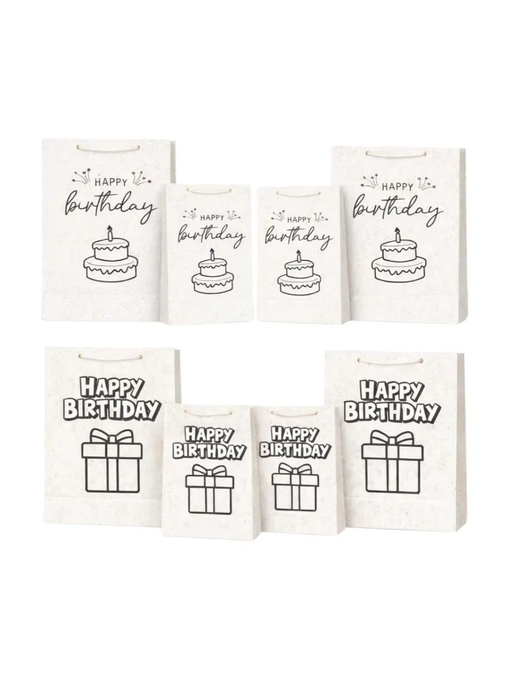 Plantable Birthday Gift Bags Set  White with Black Print